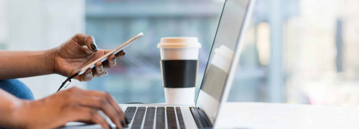 Free laptop on table top stock photo